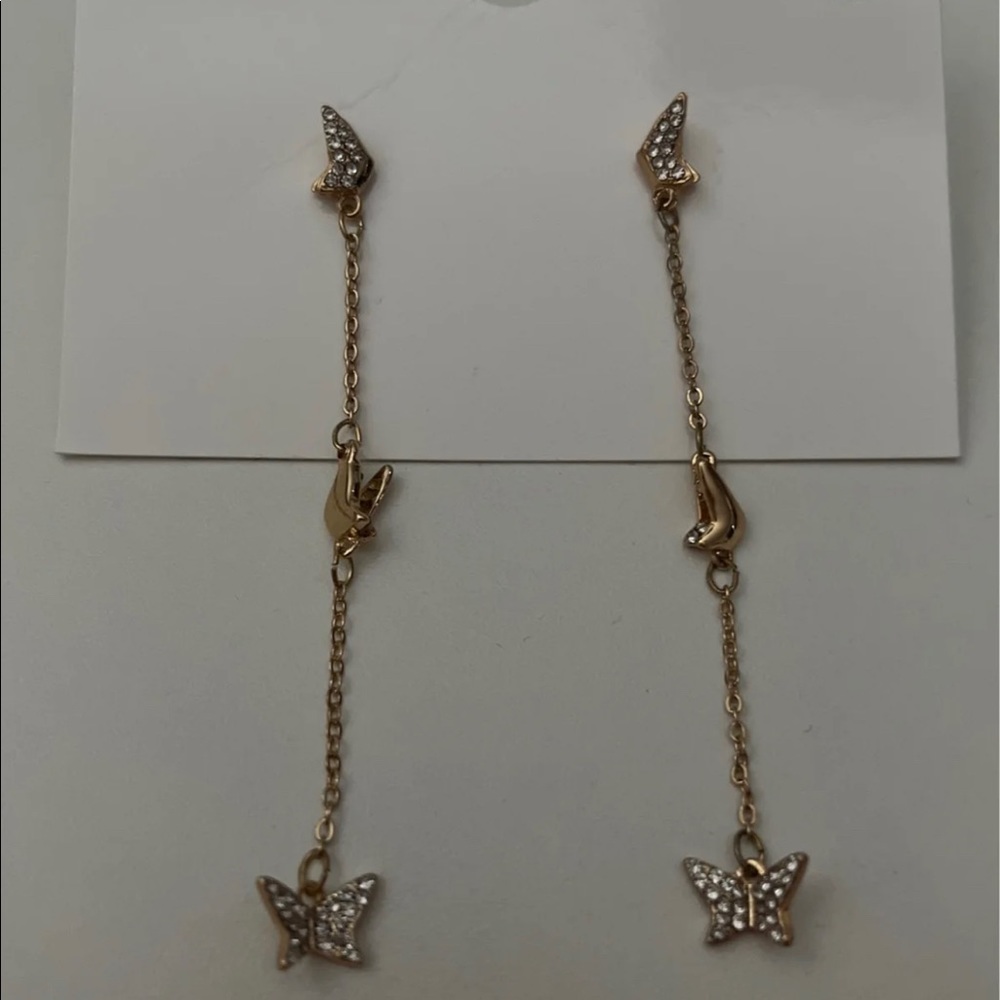 Butterfly Dangle Rhinestone Earrings - Picture 5 of 7
